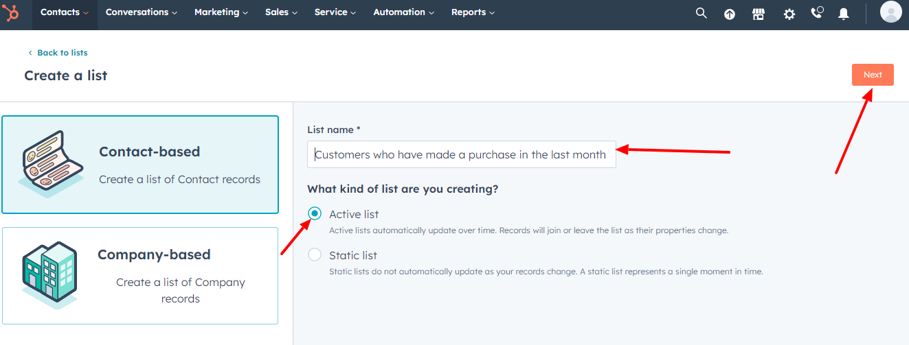 HubSpot list segmenting