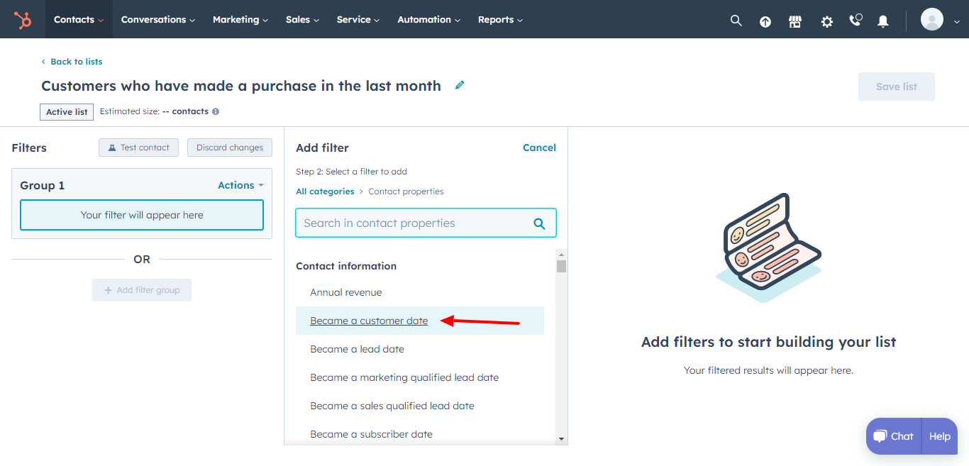 Create segmented Lists in HubSpot